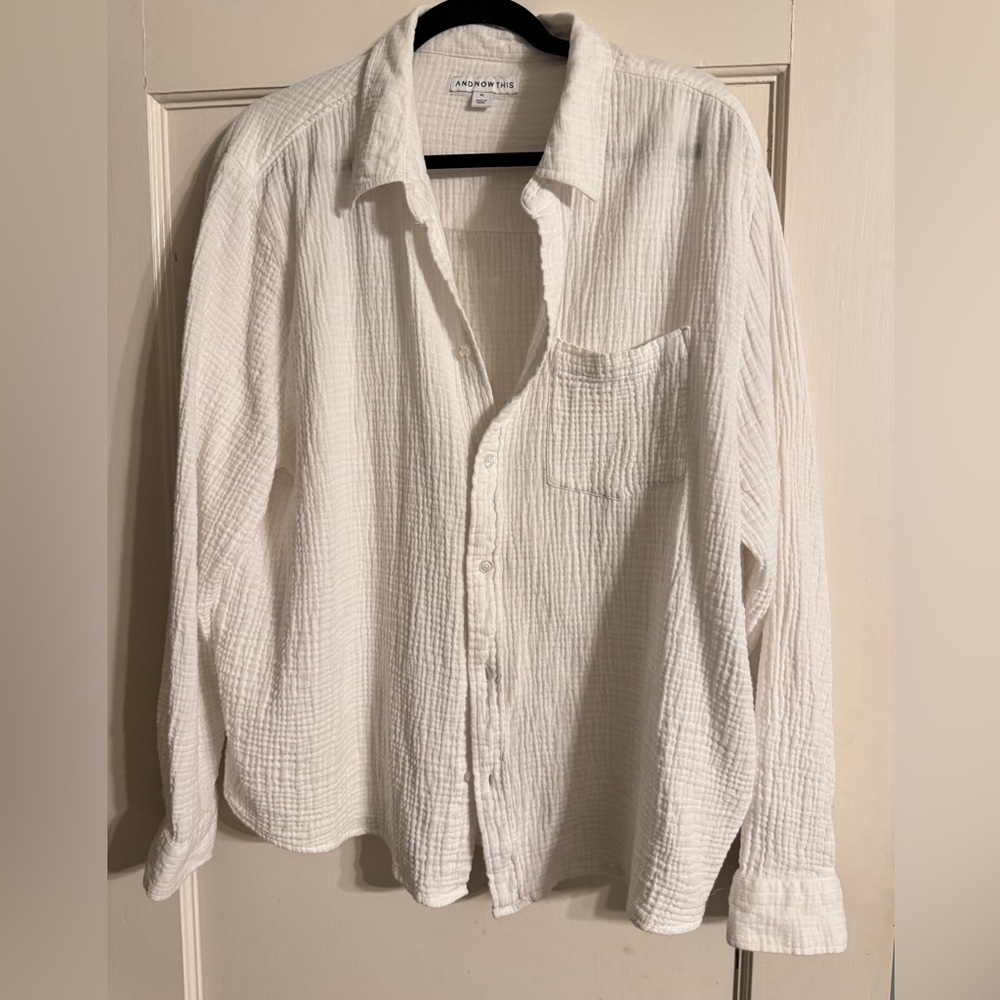 Casual White Textured Button-Down Shirt